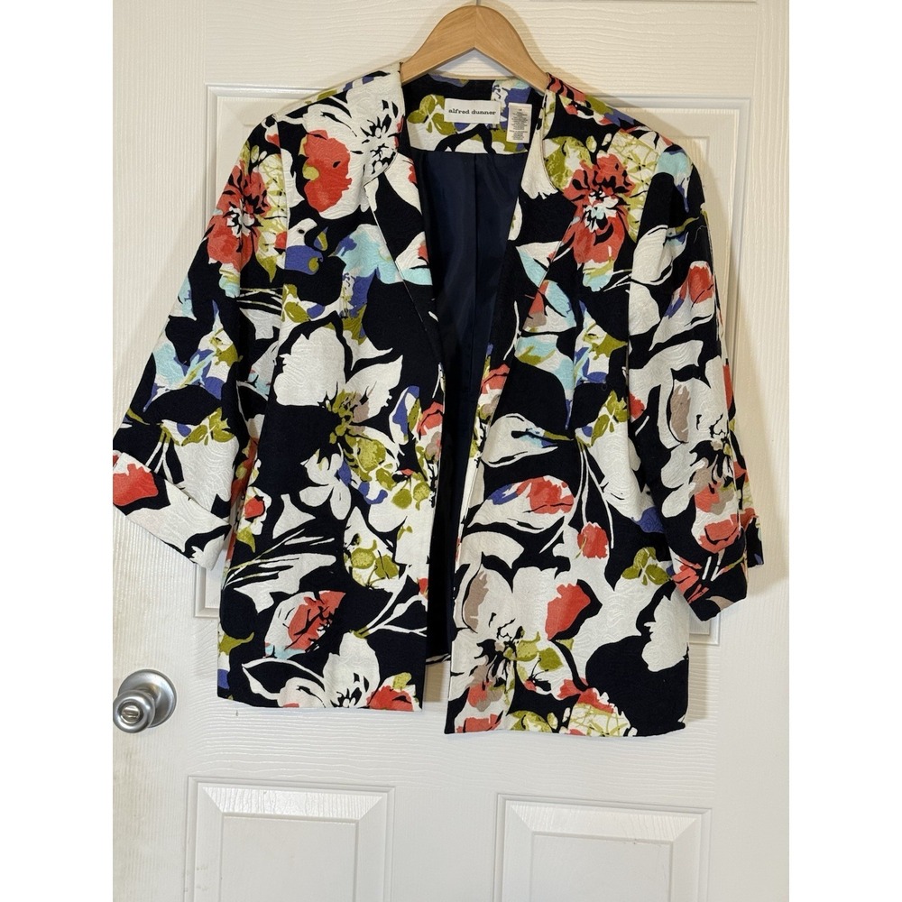 Alfred Dunnet Blazer 14 Floral Cottage Spring 100% Cotton Career Church Formal